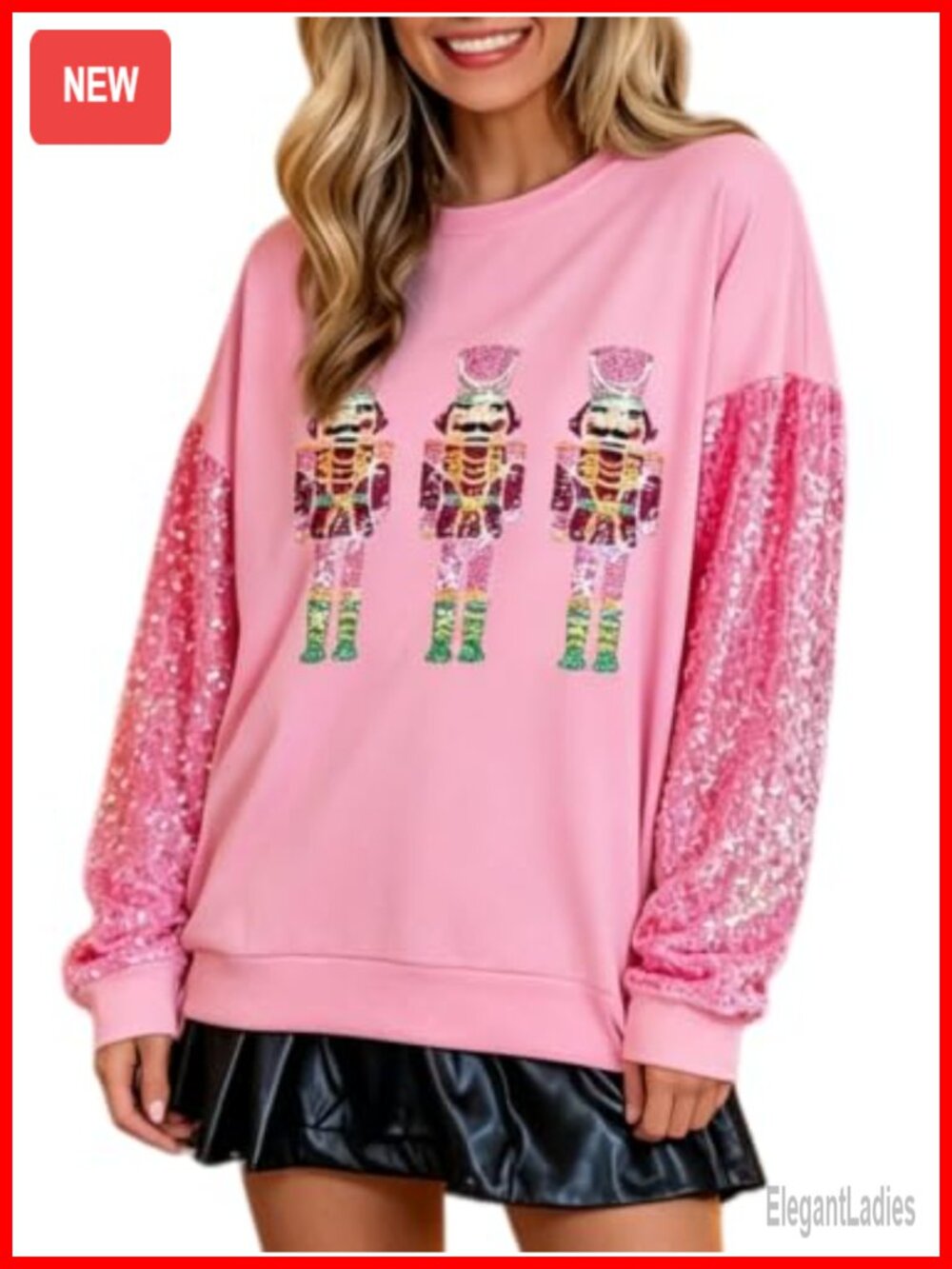 Sequins Christmas Sweatshirt Crewneck Pullover Long Sleeve